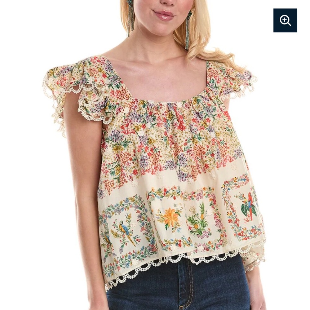 FARM RIO DELICATE FOREST SCARVES BLOUSE 🦜